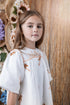 Noma Peach Embroidered Bib and Bubble Sleeve Dress